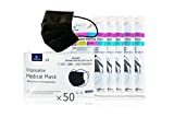 YINHONYUHE Mascarilla Quirúrgica Desechable Homologada, 50 Unidades, Color Negro,CE BFE...