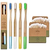 Cepillo de dientes de bambú ecológico y biodegradable | Mango redondeado sin plástico |...