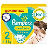 Pampers Pañales de bebé tamaño 2, 240 unidades, protección para la piel sensible del...